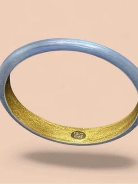 Alexis Bittar Blue Lucite Bangle Bracelet Gold Interior, Signed, Size 8